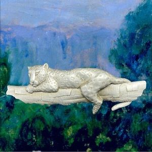 Vintage Estate JJ Jonette Pewter Leopard On Tree Brooch Pin. 1988 Signed
